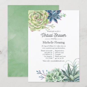 Convites Chá de fraldas Virtual de Êxito do Cactus Waterc