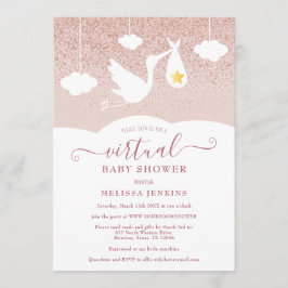 Convites Chá de fraldas Virtual de Glitter de Stork Dourado