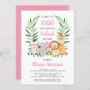 Convites Chá de fraldas Virtual de Menina Safari