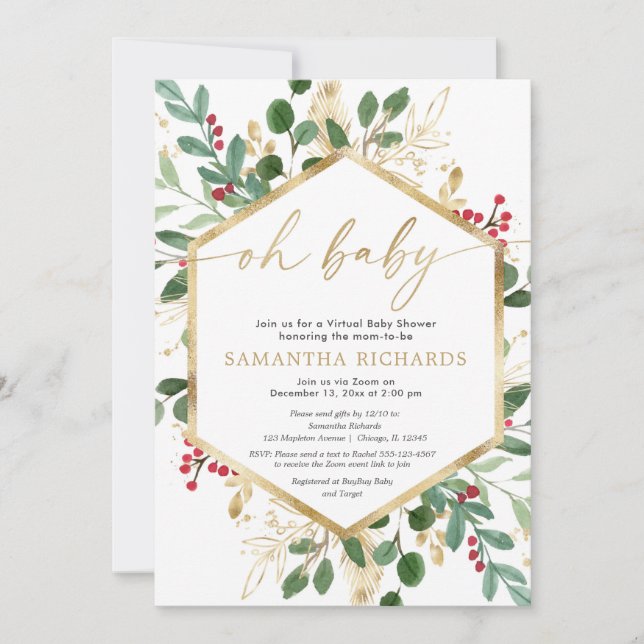 Convites Chá de fraldas virtual de Natal - Amoreira seca (Frente)