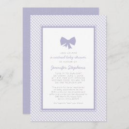 Convites Chá de fraldas virtual do arco roxo Gingham