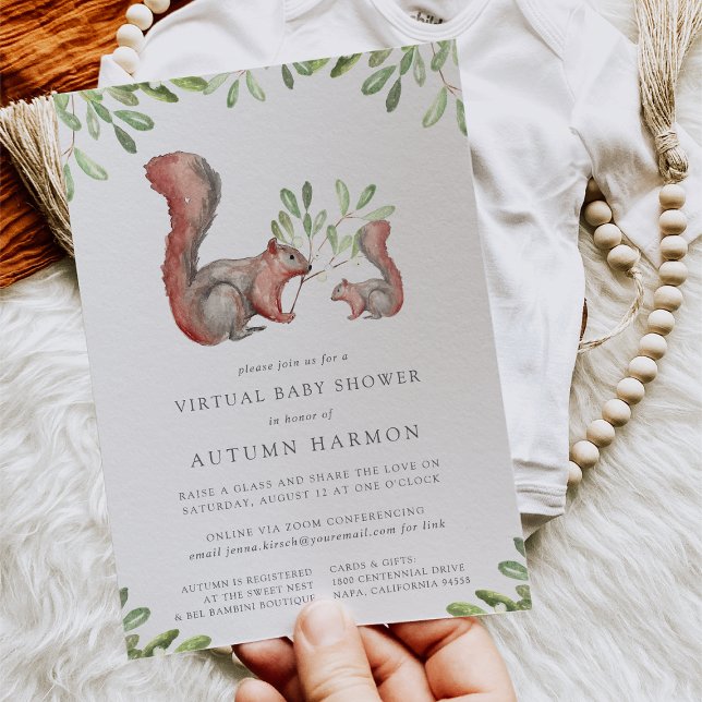 Convites Chá de fraldas Virtual do Esquilo Vermelho Amigos  (Criador carregado)