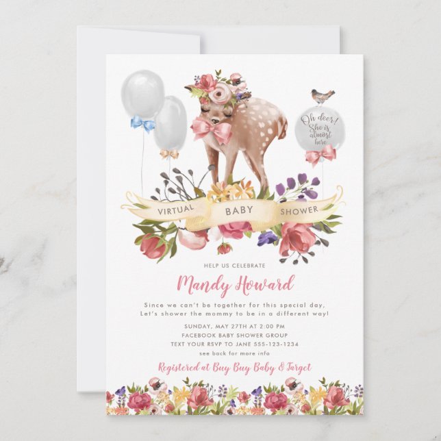 Convites Chá de fraldas virtual do Oh Deer Girl (Frente)