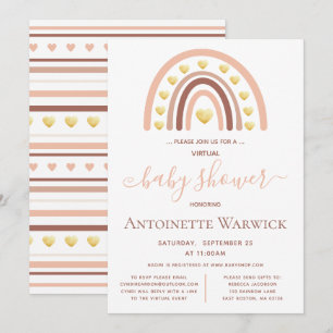 Convites Chá de fraldas virtual Dourado do arco-íris cor-