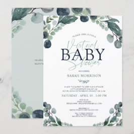 Convites Chá de fraldas virtual Eucalyptus Sage Blue