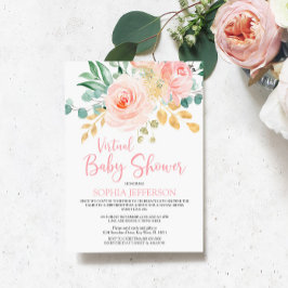 Convites Chá de fraldas Virtual Floral Cor-de-rosa com Boho
