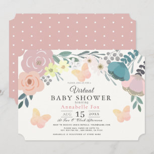 Convites Chá de fraldas Virtual Floral e Butterflies Girl R