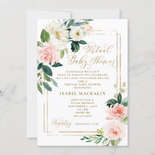 Convites Chá de fraldas Virtual Floral Floral de Creme Rosa