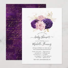 Convites Chá de fraldas Virtual Floral Rosa e Puro