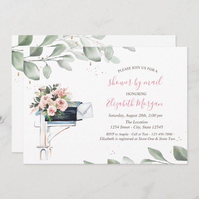 Convites Chá de fraldas Virtual Folha de Árvore de Caixa de (Frente/Verso)