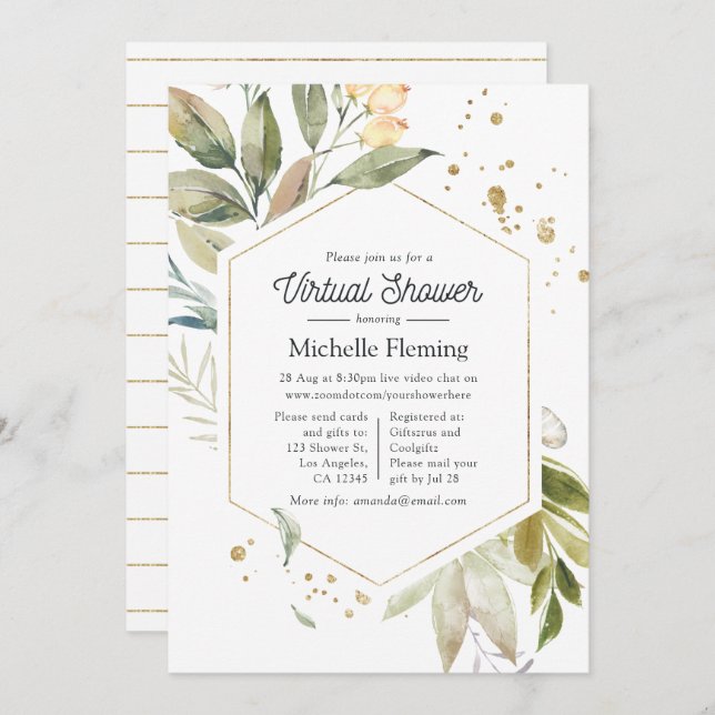 Convites Chá de fraldas Virtual Geométrico Serenity Greener (Frente/Verso)