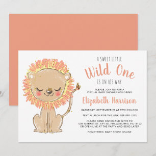 Convites Chá de fraldas Virtual Laranja Boho Lion