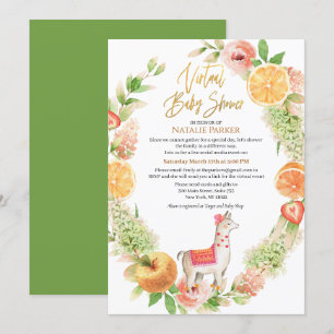 Convites Chá de fraldas Virtual Llama Mama Floral Greenery