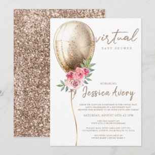 Convites Chá de fraldas virtual Luxury Beige Balloon Glitt