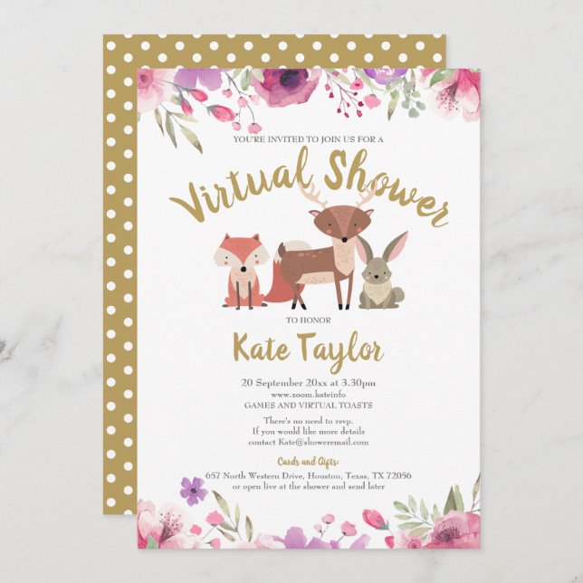 Convites Chá de fraldas Virtual Online de Longa Distância p (Frente/Verso)