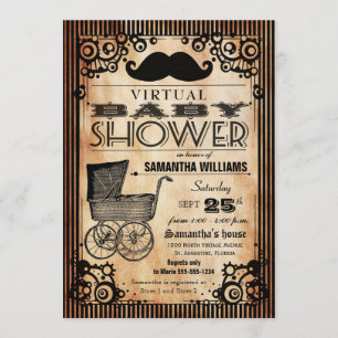 Convites Chá de fraldas virtual Steampunk Vintage Look Boy
