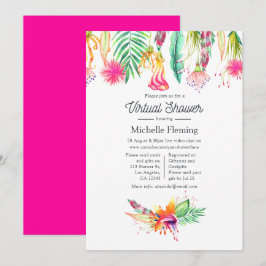 Convites Chá de fraldas Virtual Tropical de Verão, cor-de-r