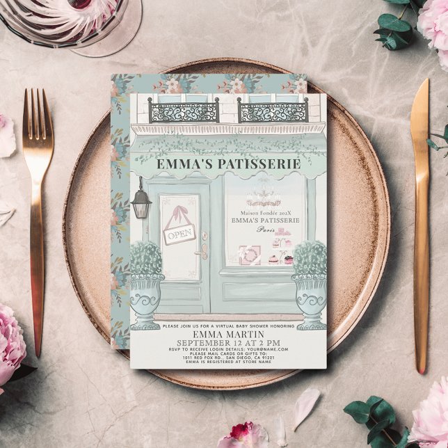 Convites Chá de fraldas Virtual Verde Patisserie da Bakery  (Criador carregado)