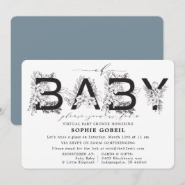 Convites Chá de fraldas VIRTUTAL Floral Azul Elegante