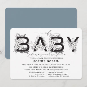 Convites Chá de fraldas VIRTUTAL Floral Azul Elegante