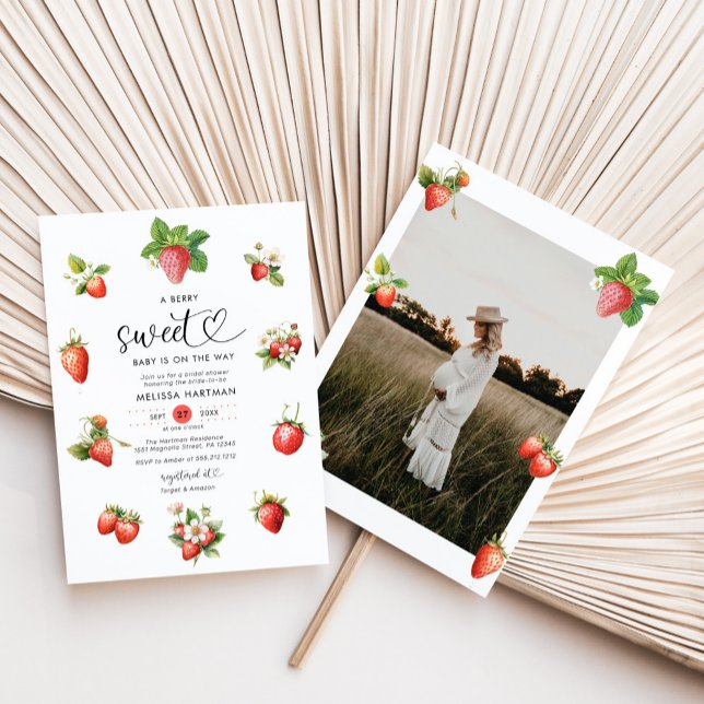 Convites Chá de fraldas Watercolor Photo Berry Sweet (Criador carregado)
