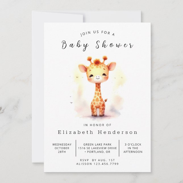 Convites Chá de fraldas Whimsic Editable Giraffe (Frente)