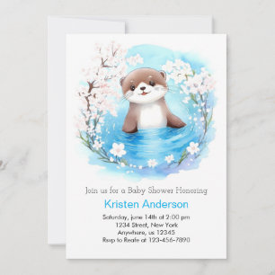 Convites Chá de fraldas Whimsic Otter Watercolor