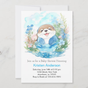 Convites Chá de fraldas Whimsic Otter Watercolor
