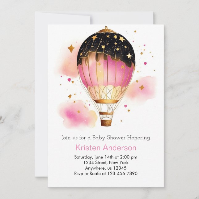 Convites Chá de fraldas Whimsical Boho Balloon Blison Girl (Frente)