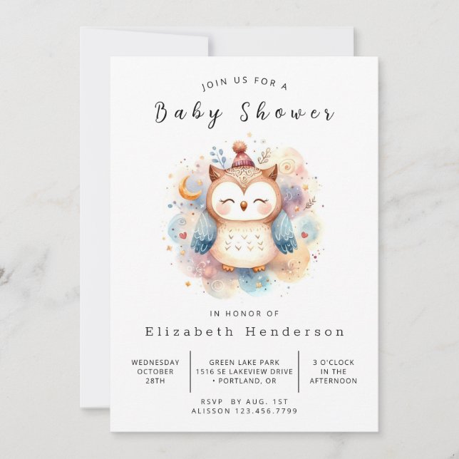 Convites Chá de fraldas Whimsical Online Owl (Frente)