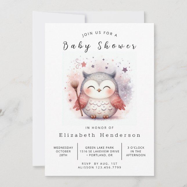 Convites Chá de fraldas Whimsical Printable Owl (Frente)