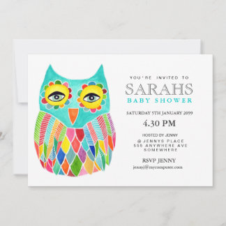 Convites Chá de fraldas Whimsical Rainbow Owl Conite