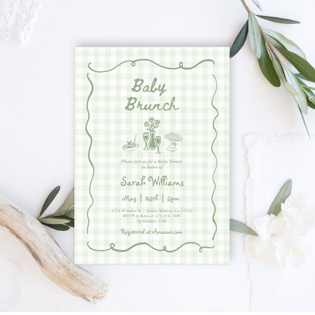 Convites Chá de fraldas Whimsical Sage Baby Brunch (Criador carregado)