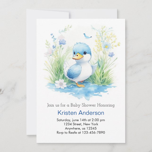 Convites Chá de fraldas Whimsso de Flores Selvagens Duck (Frente)