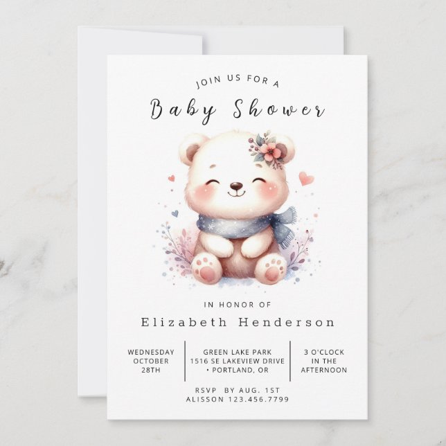 Convites Chá de fraldas Whimsy Baby Bear (Frente)
