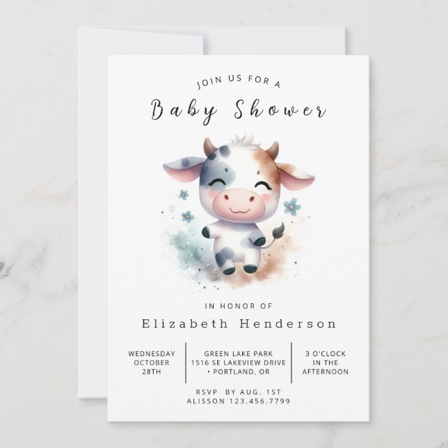 Convites Chá de fraldas Whimsy Cow (Frente)