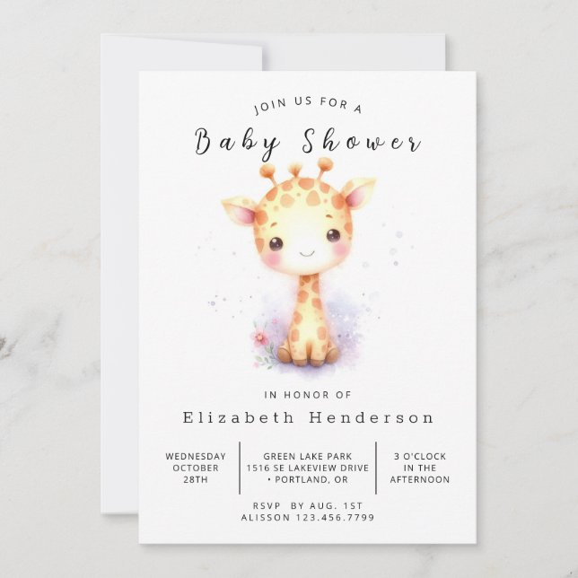 Convites Chá de fraldas Whimsy Digital Giraffe (Frente)