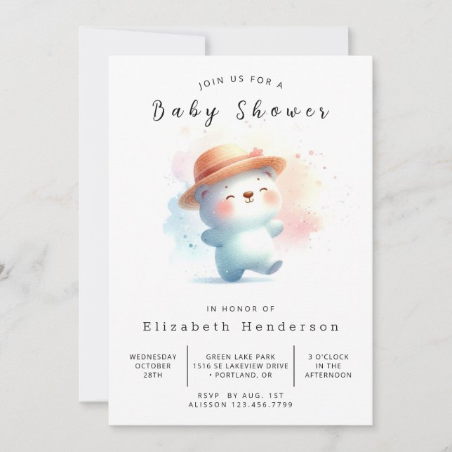 Convites Chá de fraldas Whimsy Online Bear (Frente)