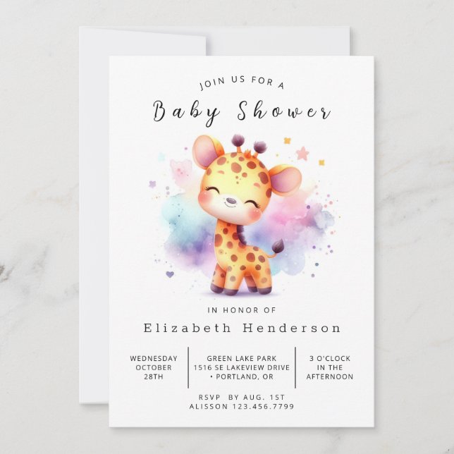 Convites Chá de fraldas Whimsy Online Giraffe (Frente)
