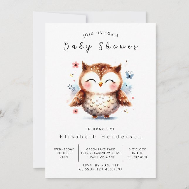 Convites Chá de fraldas Whimsy Online Owl (Frente)