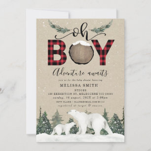 Convites Chá de fraldas White Bear Oh Boy Flannel Lumberjac