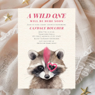 Convites Chá de fraldas Wild One Pink Mohawk Raccoon