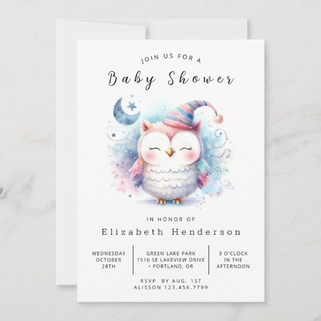 Convites Chá de fraldas Wild Printable Owl (Frente)
