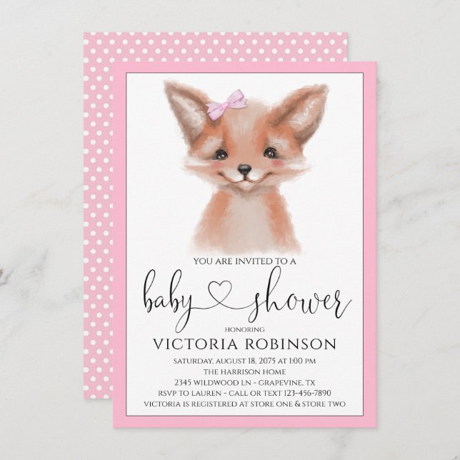 Convites Chá de fraldas Woodcolor Fox Girl (Frente/Verso)