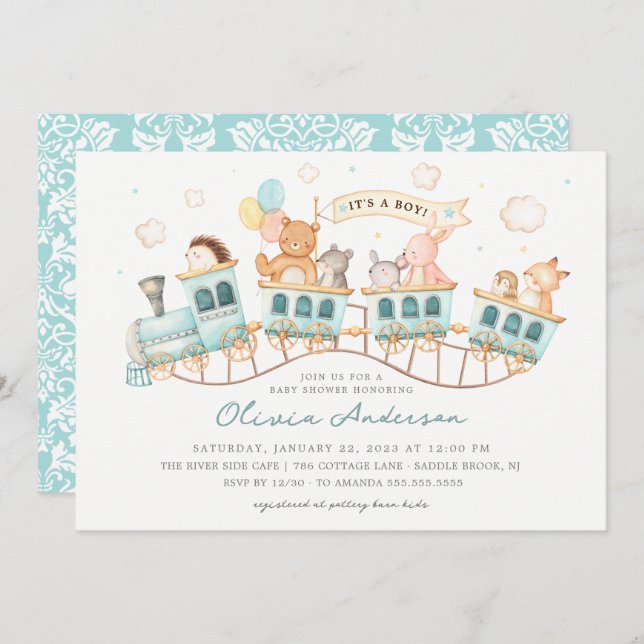 Convites Chá de fraldas Woodland Express (Frente/Verso)