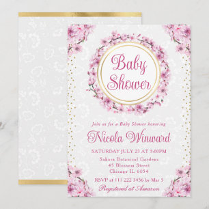 Convites Chá de fraldas Wreath de Cherry Blossoms