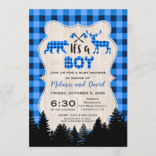 Convites Chá de fraldas Xadrez azul de Lumberjack Little H