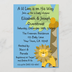 Convites Chá de fraldas Zoo Safari do Leão Azul do Rei Selv