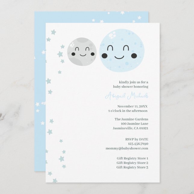 Convites Chá de Garota Azul e Cinza (Frente/Verso)