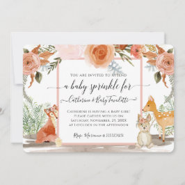 Convites Chá de Garota-Bebê-Raposa Floral
